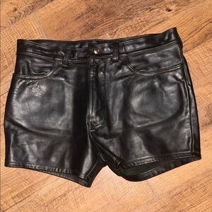 Black Leather Mens Shorts